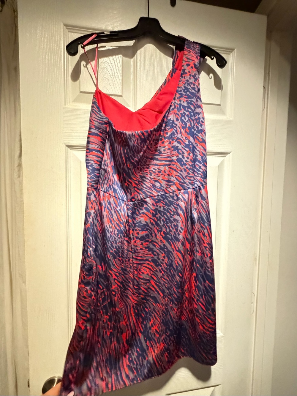 BCBGeneration One-Shoulder Dress in Pink and Purple Abstract Print